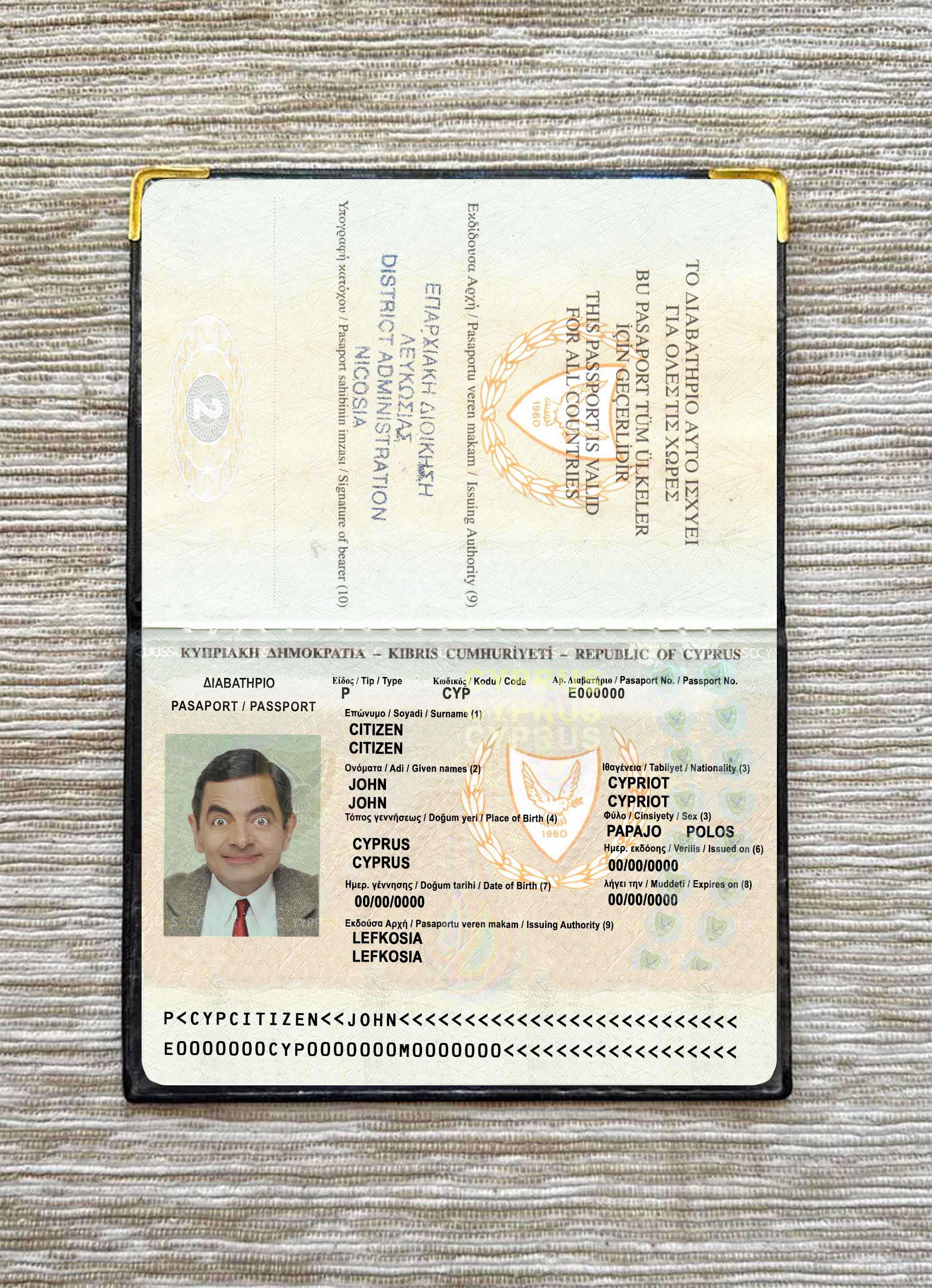 Cyprus passport version 2 photo look PSD template